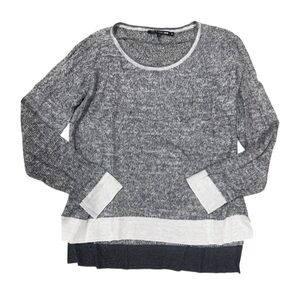 rag & bone Linen Blend Gray and White Crewneck Thin Sweater, Size Small, Coastal